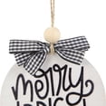 thumbnail image 3 of Northlight Wooden "Merry & Bright" Disc Christmas Ornament with Plaid Bow - 4" - Black and White, 3 of 4