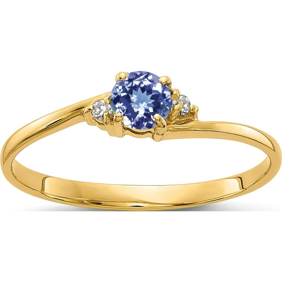 14K Yellow Gold 4mm Tanzanite Aa Diamond Ring (Size 6) Made In United States y4712t/aa