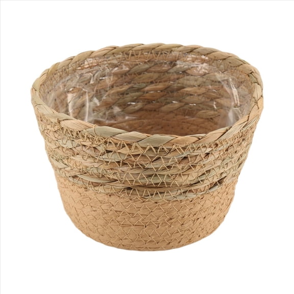 Handmade Woven Rattan Planter Basket, Straw Weaving Flower Pot Cover for Indoor Plant Storage & Home Decoration
