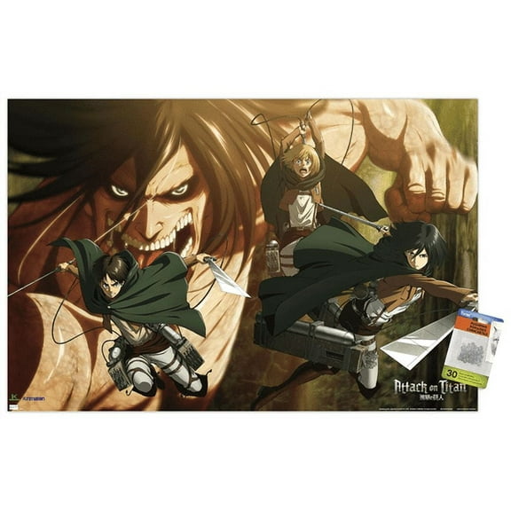 Attack on Titan: Season 2 - Attack Titan Wall Poster with Pushpins, 22.375" x 34"