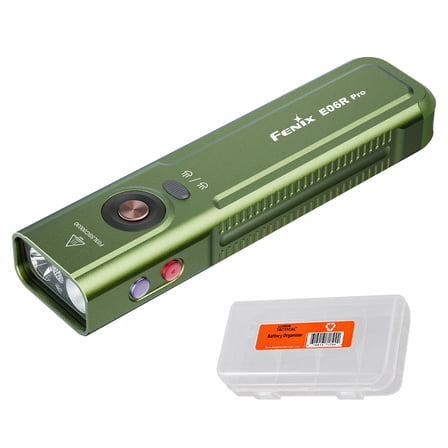 Fenix E06R Pro 1600 Lumen USB-C Rechargeable EDC Flashlight with UV Light and Red Laser (Olive Drab)   LumenTac Organizer