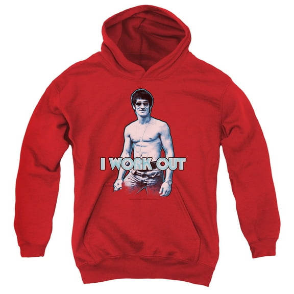 Bruce Lee Lee Works Out Youth Pullover Hoodie Sweatshirt Red