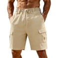 thumbnail image 3 of Men's Cargo Shorts with Deep Pockets and Drawstring Waist Featuring Linen Blend Fabric and Straight Leg Cut for Summer Hiking Fishing Camping Travel or Casual Daily Wear Khaki L, 3 of 5