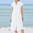 thumbnail image 5 of New Style Cardigan Stand Collar Single Breasted Cotton Linen Pocket Large Size Dress Petticoat for Women White XXL, 5 of 6