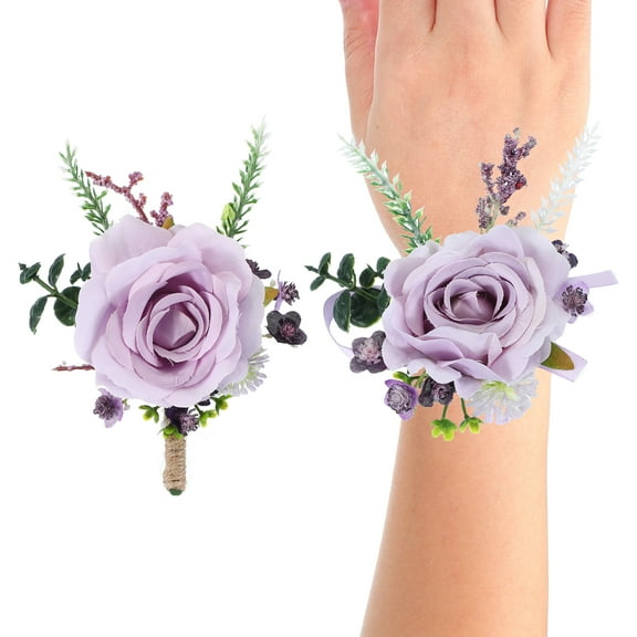 Uxcell Rose Bridesmaid Wrist Corsage Set for Groom Bride Groomsmen Wedding Suits Prom Ceremony Anniversary Party Purple