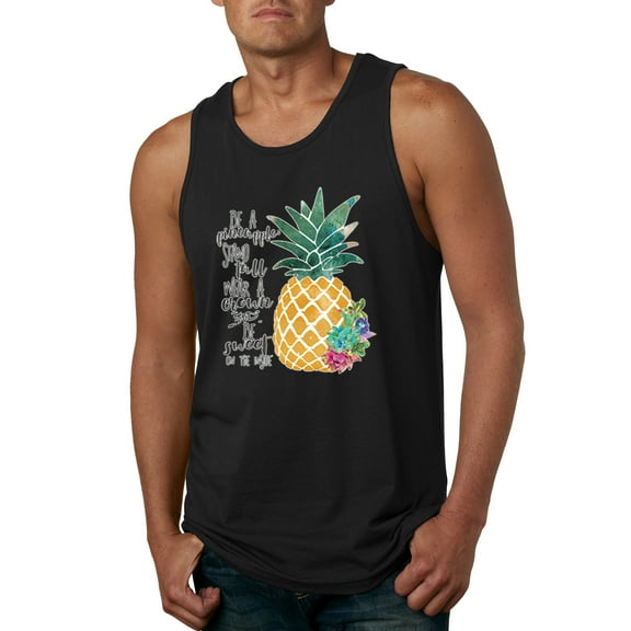 Wild Bobby, Pineapple Stand Tall Wear Crown And Stay Sweet Inside Arty Inspirational Pop Culture Mens Graphic Tank Top, Black, Small