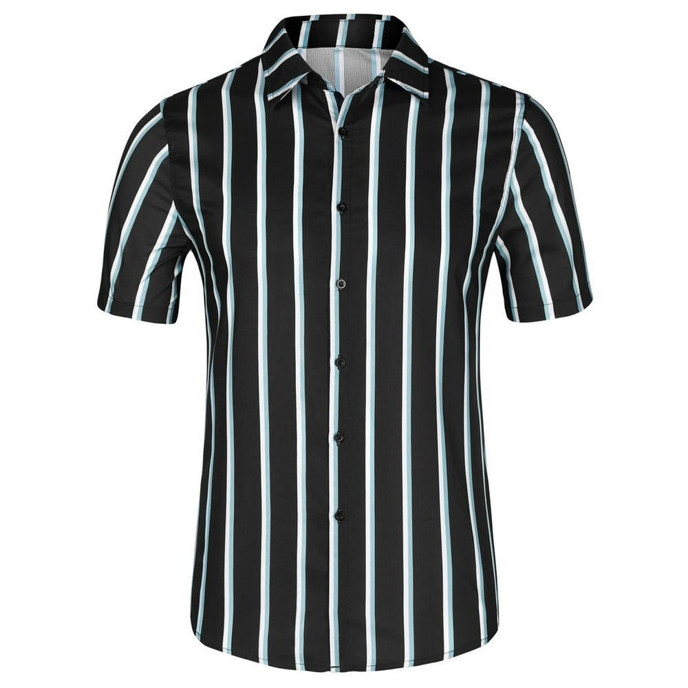 Lars Amadeus - Men's Summer Striped Shirts Short Sleeves Button Down ...