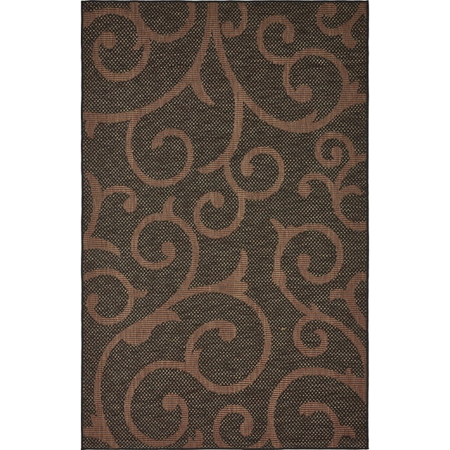 Unique Loom Botanical Collection Abstract Swirls Transitional Indoor and Outdoor Flatweave Area Rug, 5 x 8 Feet, Chocolate Brown/Black