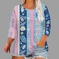 thumbnail image 5 of Hauts à Manches 3/4 pour Femmes Grande Taille, Col Rond Décontracté, T-Shirts Graphiques pour Femmes Âgées, Chandail Ample Tendance Rose, 2TG, 5 of 5