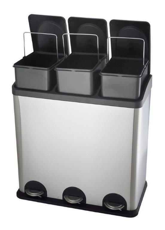 The Point Gallery Step N' Sort 60 Litre 3-Compartment Trash and Recycling Bin
