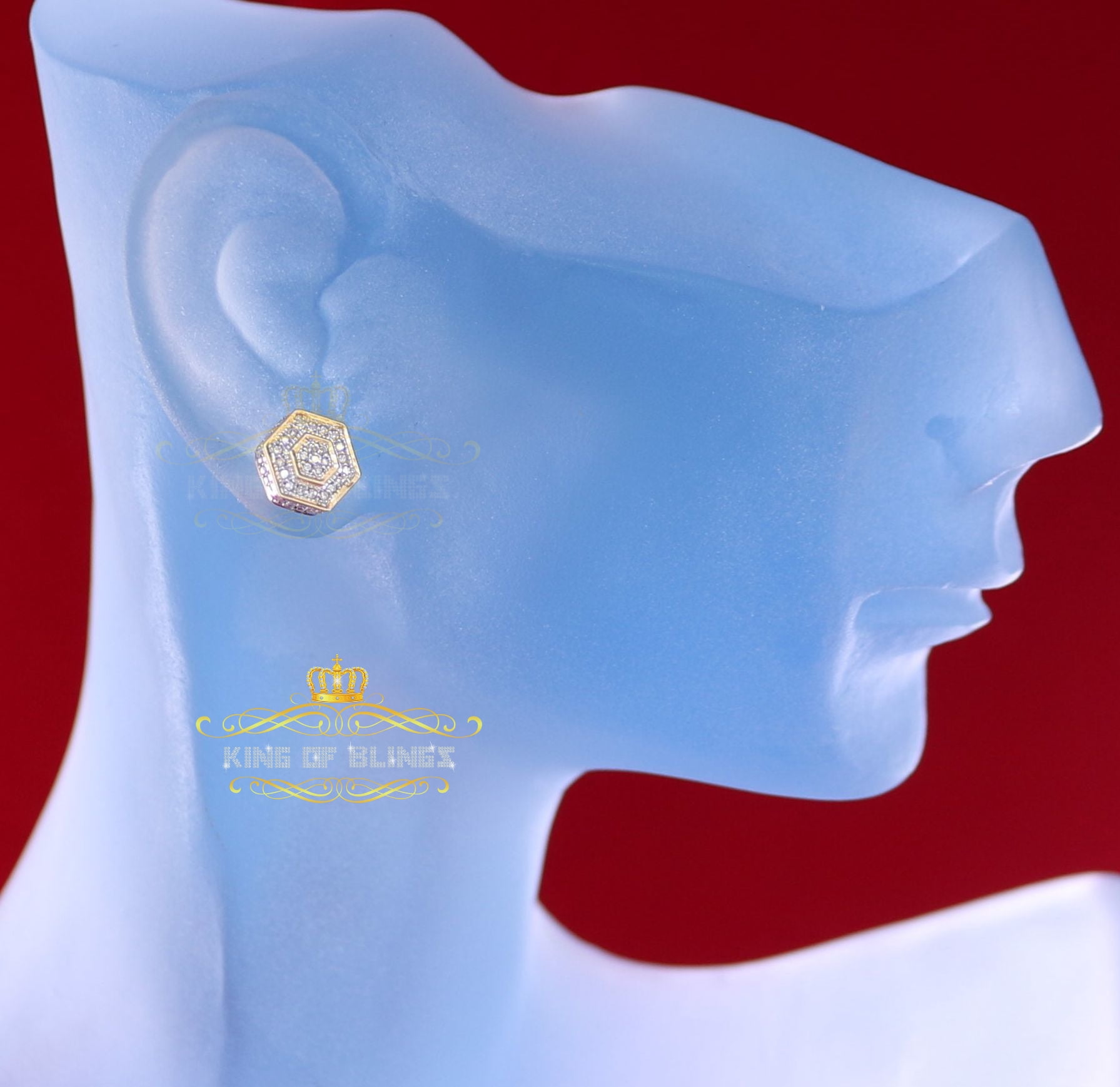 King of Bling's 10K Real Yellow Gold with 0.10CT Real Diamond Men's/Women's stud Hexagon Earring