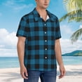 thumbnail image 5 of Xecao Blue Black Plaid print Hawaiian shirt - a stylish short-sleeve button-down for men, perfect for casual beach and tropical outings., 5 of 9