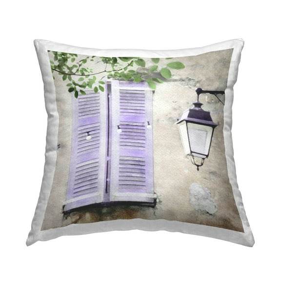 Stupell Industries Lilac Shutters Architecture Square Decorative Printed Throw Pillow, 18 x 18