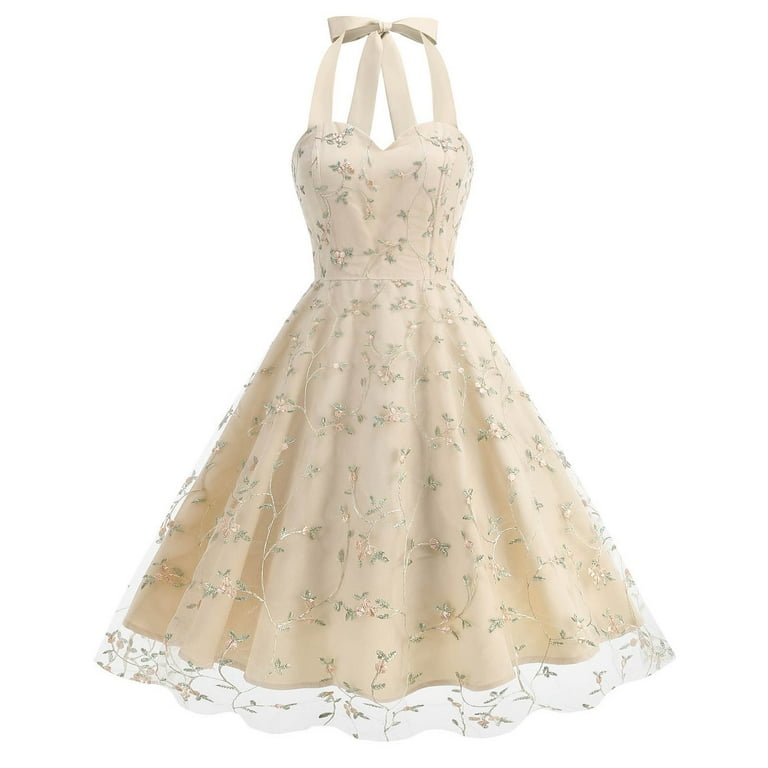 Juesizh Womens Cocktail Dresses Hepburn Bow Sleeveless Midi Dresses Elegant Vintage Embroidery Printed Tea Party Dress, S-2xl, Women's, Size: Small,