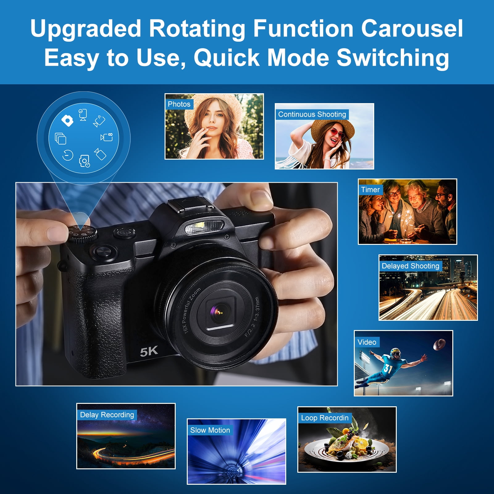 5K Digital Camera WiFi  Autofocus Vlogging Camera 48MP Compact Video Camera for Youtube with 32G SD Card UV Filter