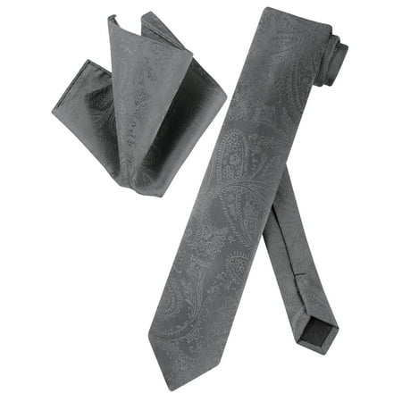 - Vesuvio Napoli Skinny NeckTie Charcoal Grey Paisley Mens 2.5