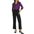 thumbnail image 2 of INSPIRE CHIC Women's Satin Blouse Casual Solid Long Sleeve V Neck Top Shirts S Dark Purple, 2 of 6
