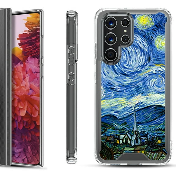 Shockproof Bumper Phone Case for Samsung Galaxy S22 Ultra 5G, by OneToughShield ® - Starry Night Paris