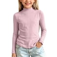 thumbnail image 2 of Maqroz Girls Tops Long Sleeve Mock Neck Shirts Lettuce Trim Kids Fall Winter Basic Tees Casual Layering Blouses Solid Ribbed Playwear Pullovers Size 0-12 Years, 2 of 6