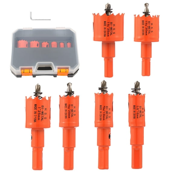 AEVXKHI 7PCS Bi-Metal Hole Saw Kit, M42 Bi Metal Hole Cutter Set with 6 Drill Bits Cutting Depth 3/4inch, 5/8" to 1-3/8" for Wood, Plastic, Drywall, Soft Metal