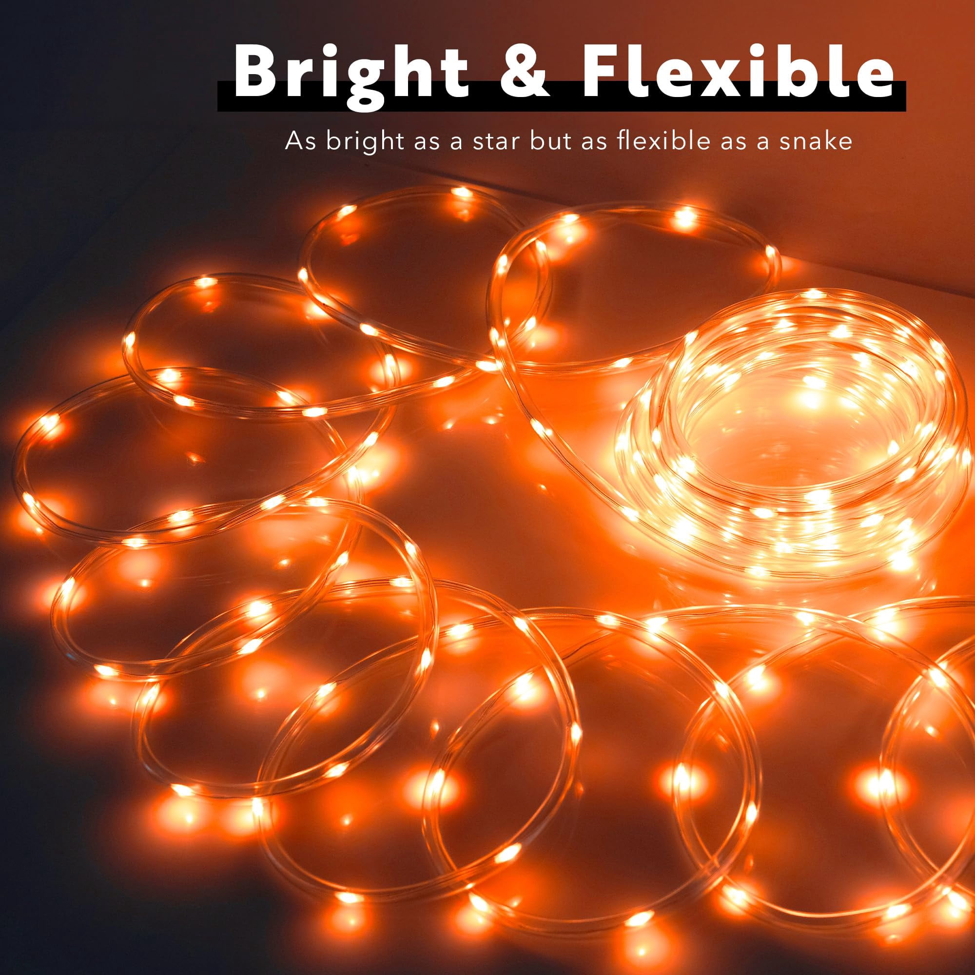 WYZworks 25ft Orange LED Outside Rope Light - 8 Modes, Waterproof Permanent Outdoor Accent Lighting w/Remote, Flexible Clear Tube, ETL Certified, Exterior Christmas Patio Palm Tree Yard Ambient