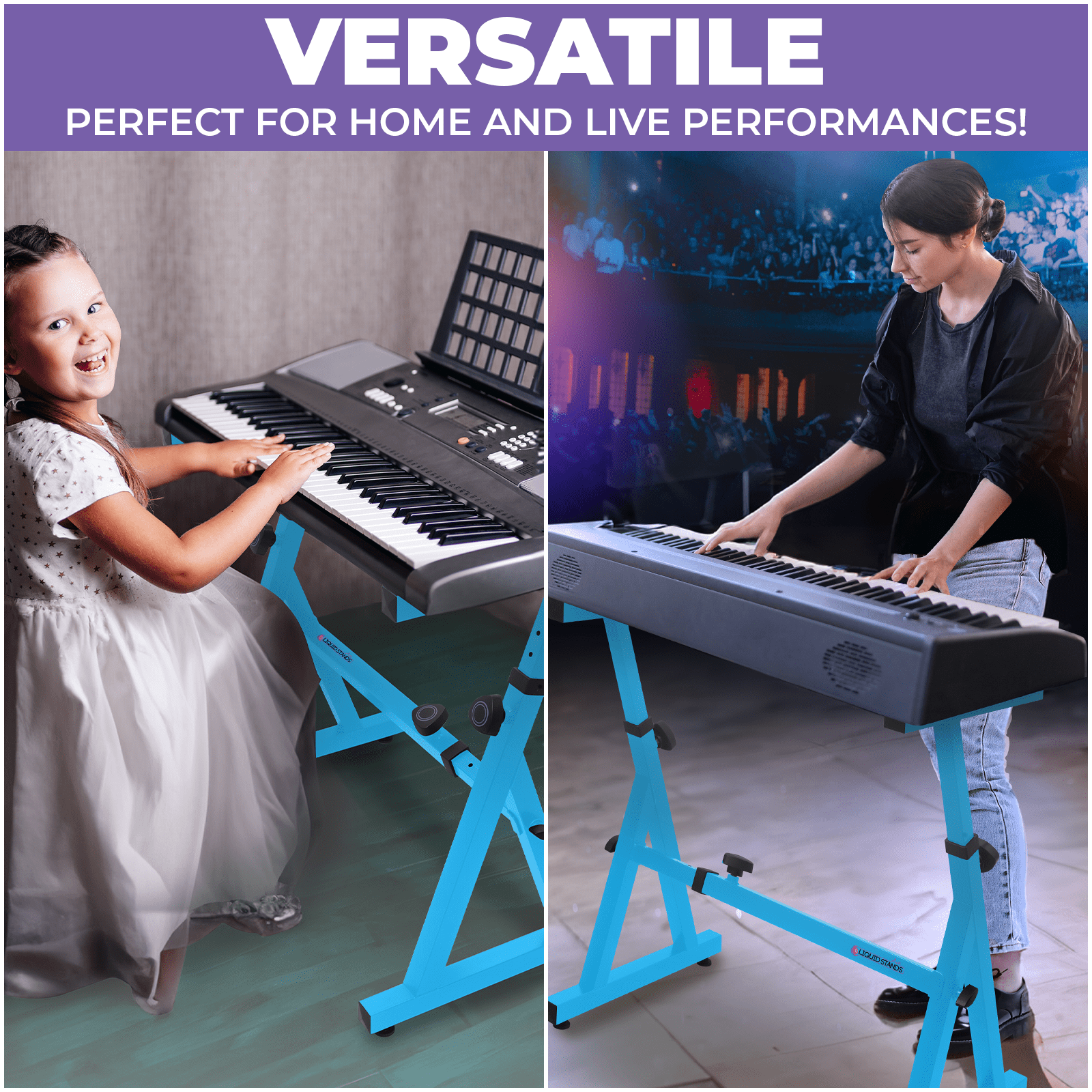 Liquid Stands Piano Keyboard Stand - Z Style Adjustable and Portable Heavy Duty Music Stand for Kids and Adults -Fits 54-88 Key Electric Pianos - Sturdy Musical Keyboard Stand (Light Blue)