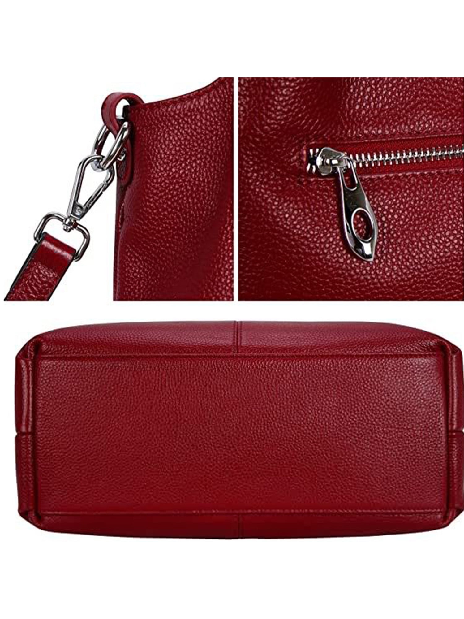 LUXUR Ladies Genuine Leather Top Handle Handbag Women Classic Satchel Crossbody Bags Purse Daily Portable Detachable Tote Red