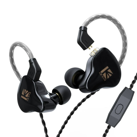 KBEAR KS1 Earphones in Ear Monitor, Crystal Sound Stereo Headphones High Resolution Noise Canceling Dual magnetic Circuit Dynamic Detachable Cable Auriculares, Black with Mic
