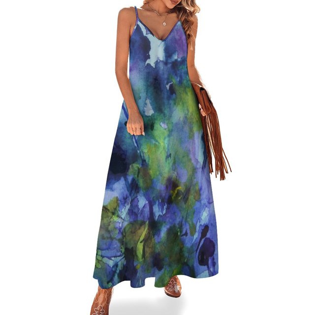 acuarela en morado y verde Vestido sin mangas Mujer vestido largo vestidos de verano mujer 2024 vestido verano 2024 mujer