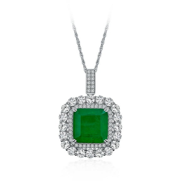 100% 925 Sterling Silver Vintage Emerald High Carbon Diamonds Gemstones Pendant Necklace Fine Jewelry