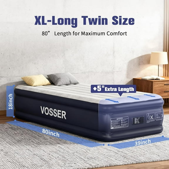 Twin XL Air Mattress with Built-In Pump - 80" Long, 18" Thick, Self-Inflating Sleeping Pad for Home, Camping, and Travel