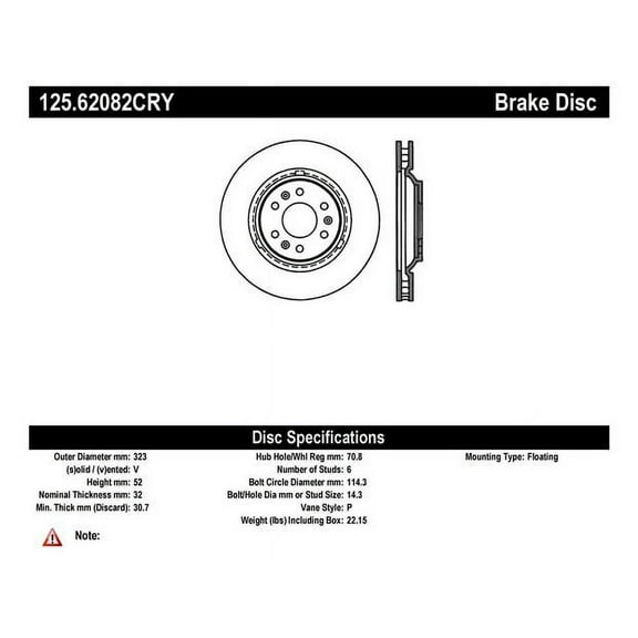 Centric Parts Disc Brake Rotor P/N:125.62082 Fits select: 2004-2009 CADILLAC SRX