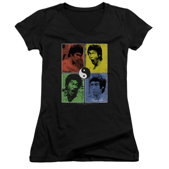 Bruce Lee Enter Color Block Junior Women's T-Shirt V-Neck Black
