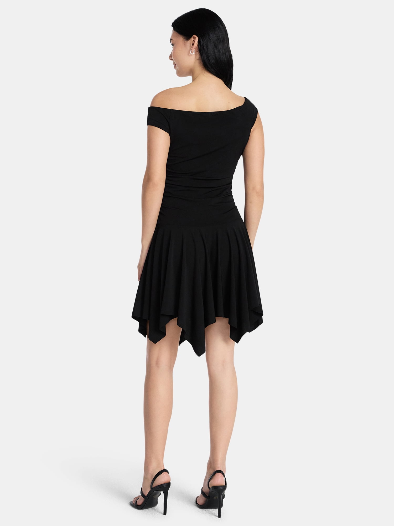 Madden NYC Women’s Off-the-Shoulder Mini Dress with Sharkbite Hem, Sizes XXS-XXL