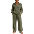 thumbnail image 2 of Gamivast Sweatsuits 2 Piece Set for Women Half Zip Pullover Sweatshirt Wide Leg Pants Two Piece Fall Winter Activewear Army Green L, 2 of 6