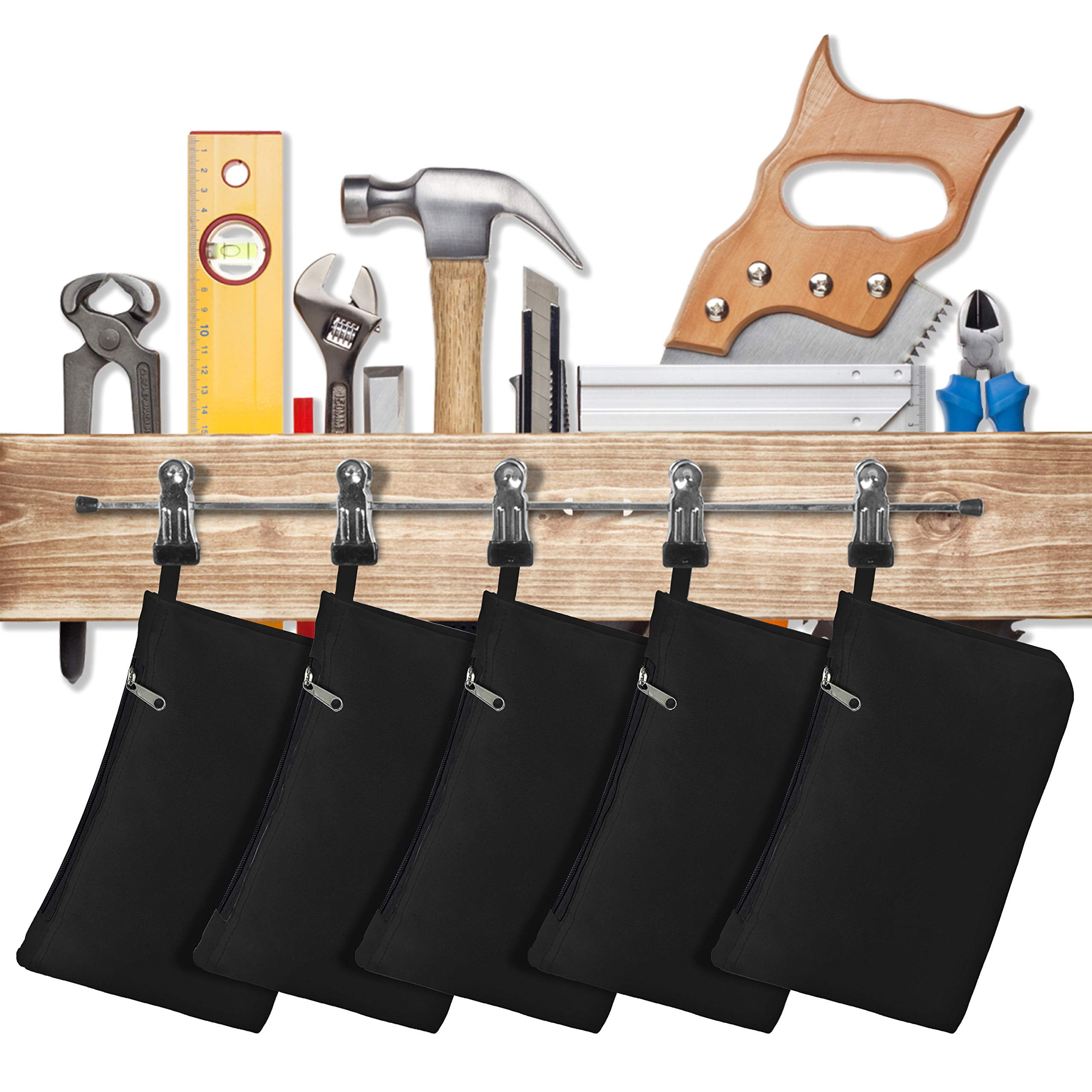 COVERS&ALL Tool Bag, 18 Oz Heavy Duty Waterproof Pouch with Sturdy Zipper, Utility Multipurpose for Tools Storage Makeup (Pack of 5, Black)