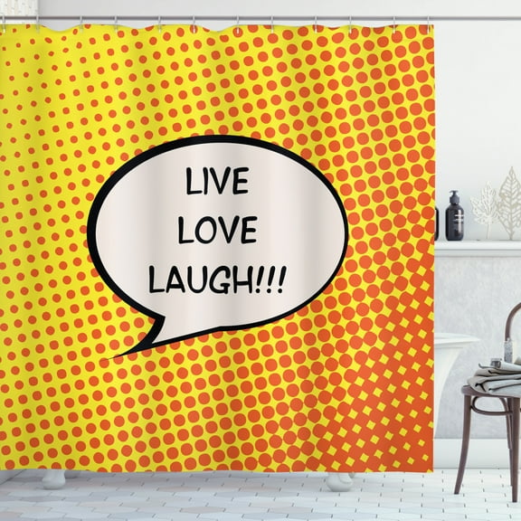 Ambesonne Live Laugh Love Shower Curtain, Speech Bubble, 69"Wx84"L, Orange Yellow Black