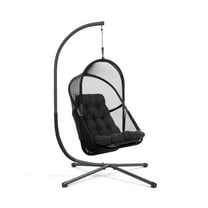 Furniture of America Drift UV-Resistant Patio Foldable Swing Chair with Stand, Black