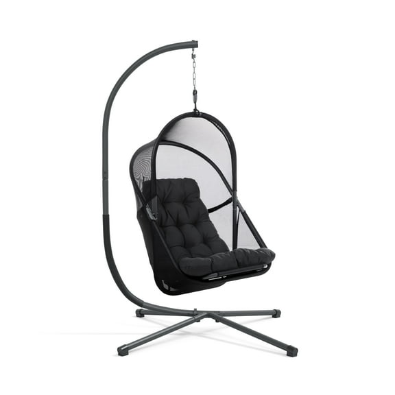 Furniture of America Drift UV-Resistant Patio Foldable Swing Chair with Stand, Black