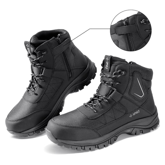 SPIEZ® Men's Steel Toe Work Boots, Anti-Static Waterproof Safety Boots, Non-Slip High Top Lace-Up Shoes with Zipper, Puncture-Resistant, for Industrial & Construction Use, Black, Size 9