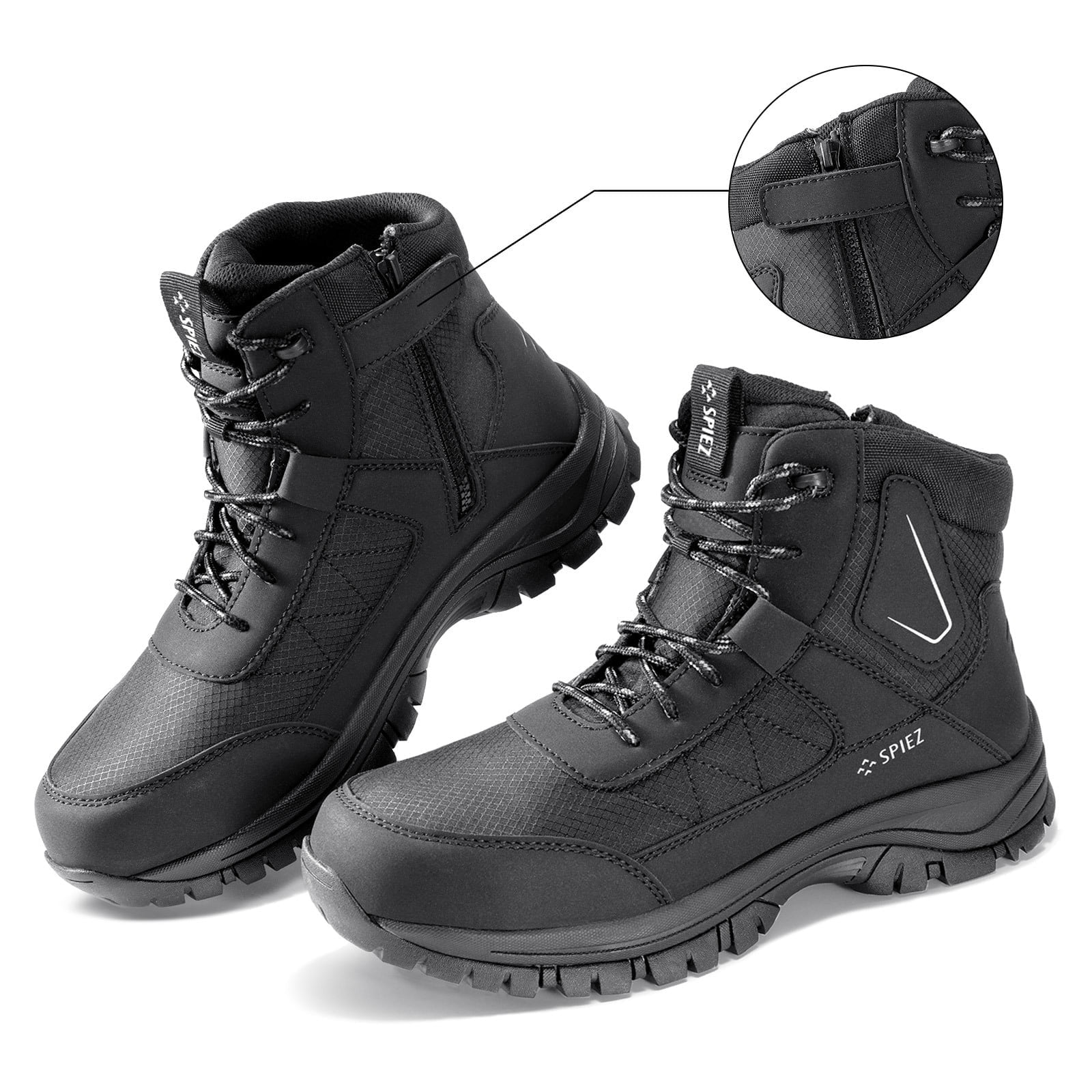 SPIEZ® Men's Steel Toe Work Boots, Anti-Static Waterproof Safety Boots, Non-Slip High Top Lace-Up Shoes with Zipper, Puncture-Resistant, for Industrial & Construction Use, Black, Size 9