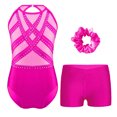 thumbnail image 3 of Hansber Kids Girls 3 Piece Gymnastics Leotard Outfits Glittery Dancing Unitard with Ballet Shorts Hot Pink 12, 3 of 9