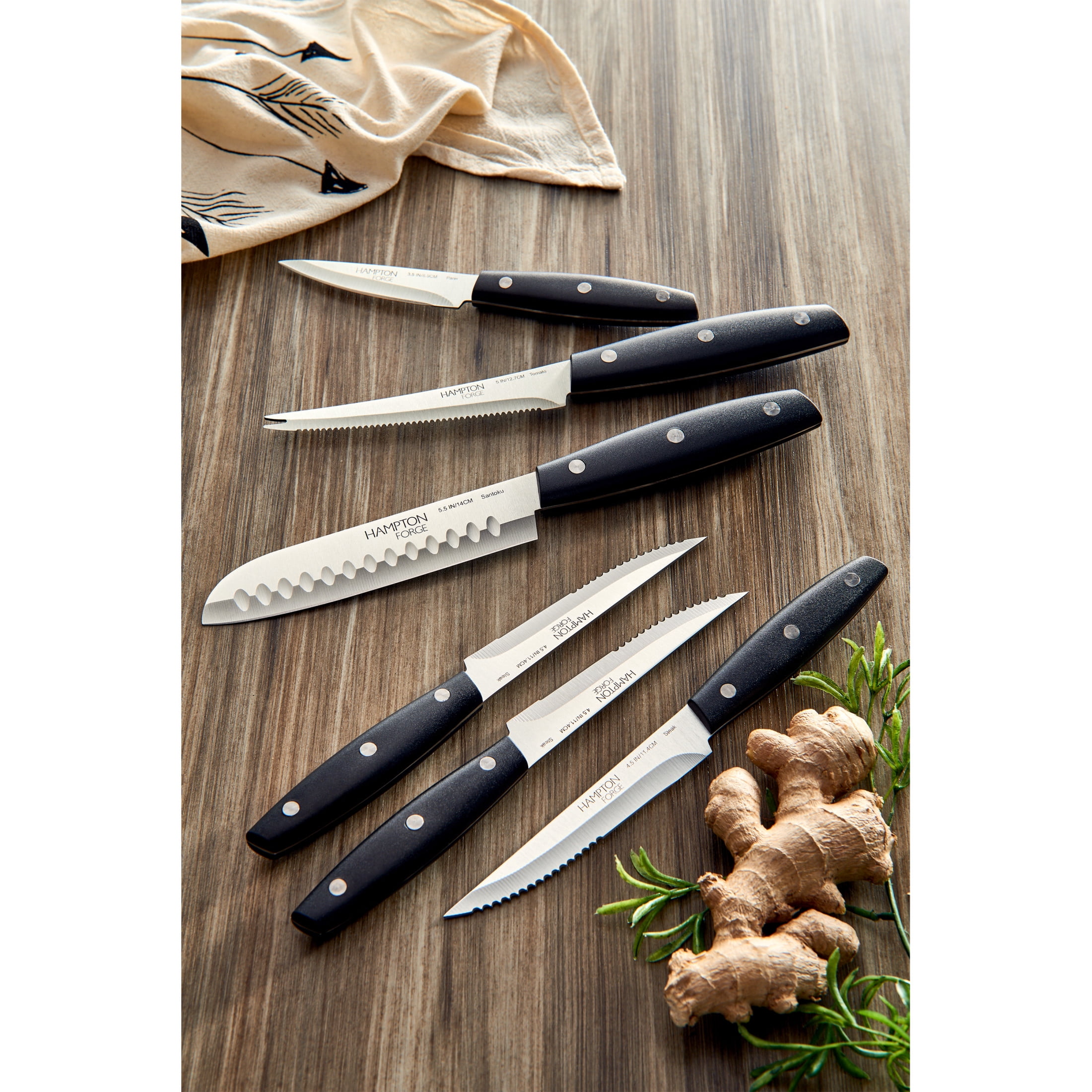 Hampton Forge Atlantis 20-Piece Stainless Steel Kitchen Knife Block Set, Silver