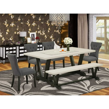 East West Furniture 6-Piece Dinette Table Set-Dark Gotham Grey Linen Fabric Seat and Button Tufted Chair Back Parson chairs A Rectangular Bench and Rectangular Top Modern Dining Table with Wooden… East West Furniture 6-Piece Dinette Table Set-Dark Gotham Grey Linen Fabric Seat and Button Tufted Chair Back Parson chairs A Rectangular Bench and Rectangular Top Modern Dining Table with Wooden…