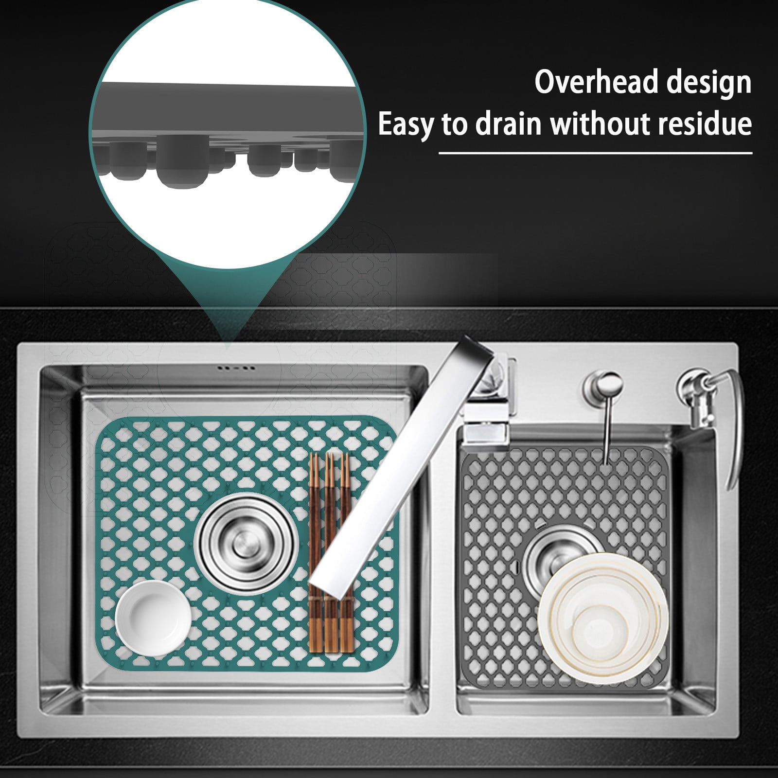 Silicone Sink Mat Rear Kitchen Sink Protector Accessory Folding Non-slip Sink Mats For Bottom Of Stainless Steel Porcelain Sink 2PCS