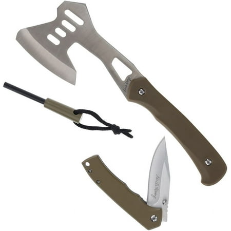 Uncle Henry 1200436 3 Linerlock Satin Stainless Brown Polymer Axe/Folder Combo