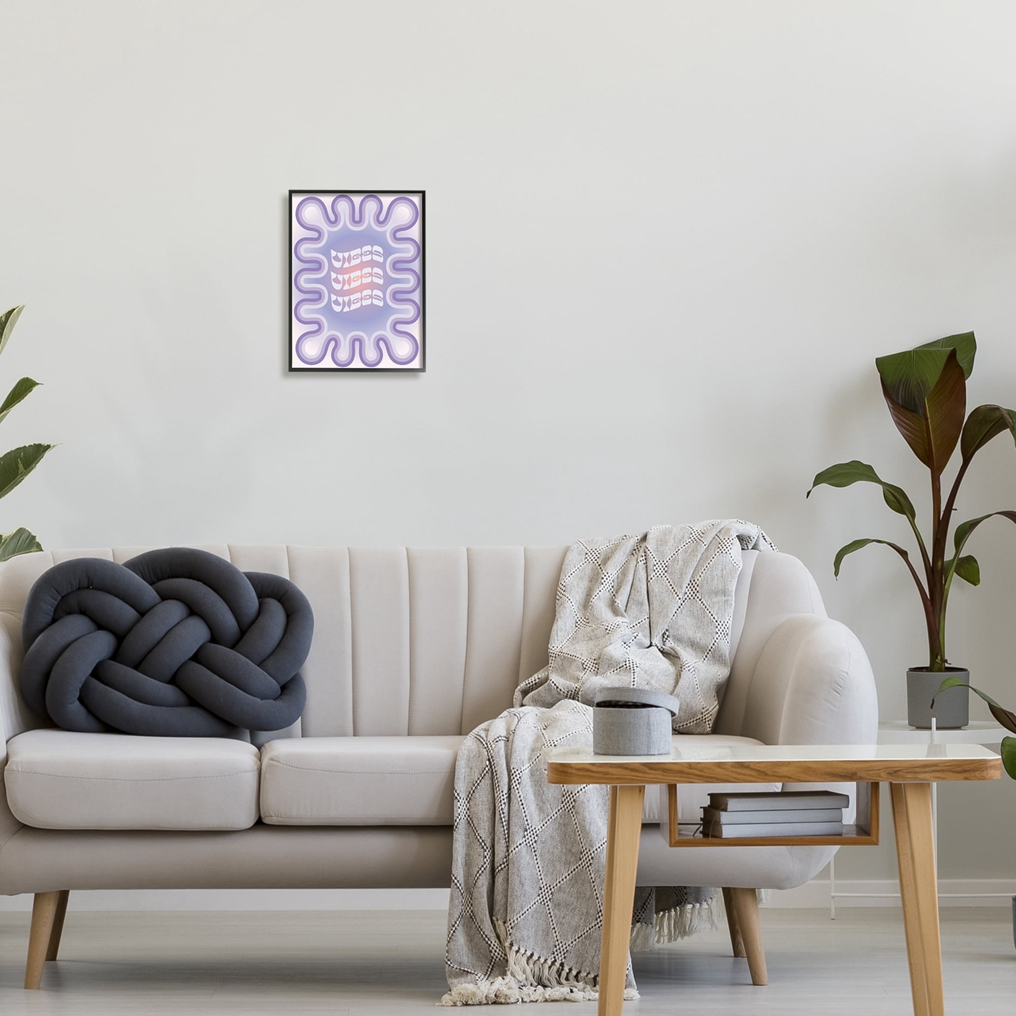 Stupell Industries Vibes Purple Groovy Abstract Inspirational Painting Black Framed Art Print Wall Art