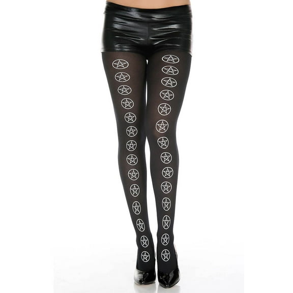 Music Legs Women's Star pentagon print pantyhose 37266-BLACK/WHITE
