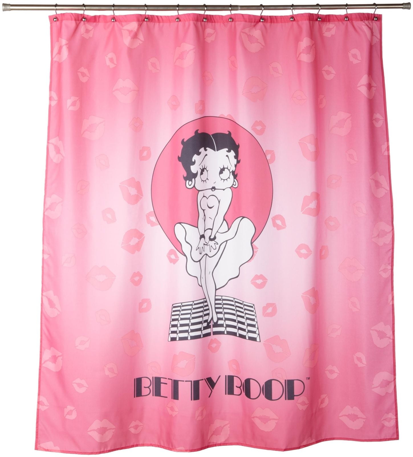 Betty Boop Shower Curtain Fabric shower hooks pink Popular Bath 