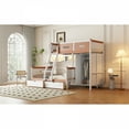 thumbnail image 6 of Twin Over Full Wooden Bunk Bed with Wardrobe, Drawers, Shelves and LED light(White+Orange), 6 of 10